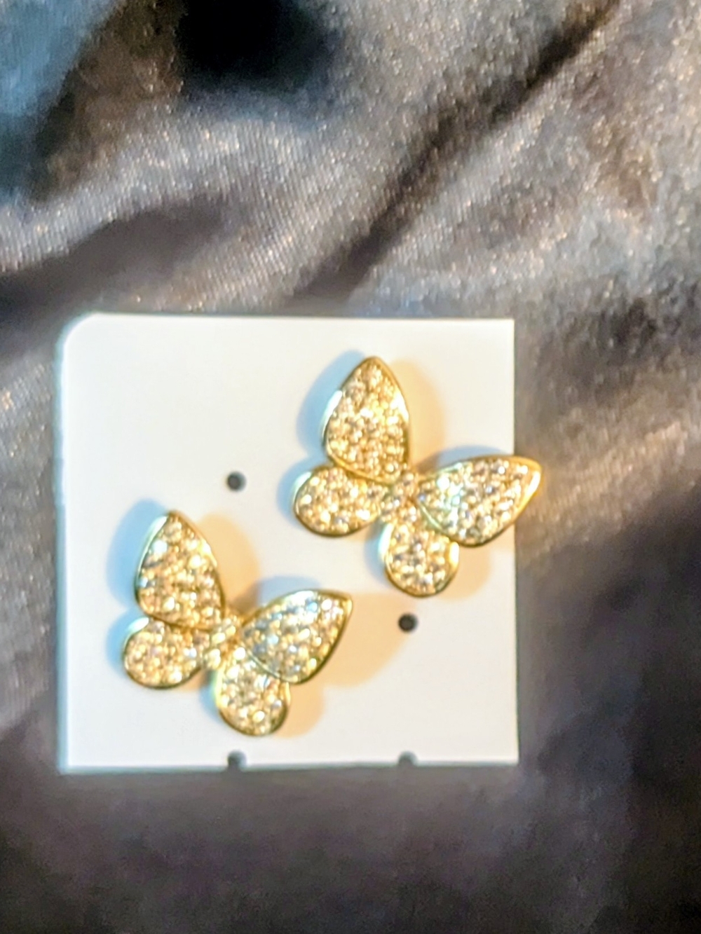 Gold Crystal Butterfly Stud Earrings for Women
